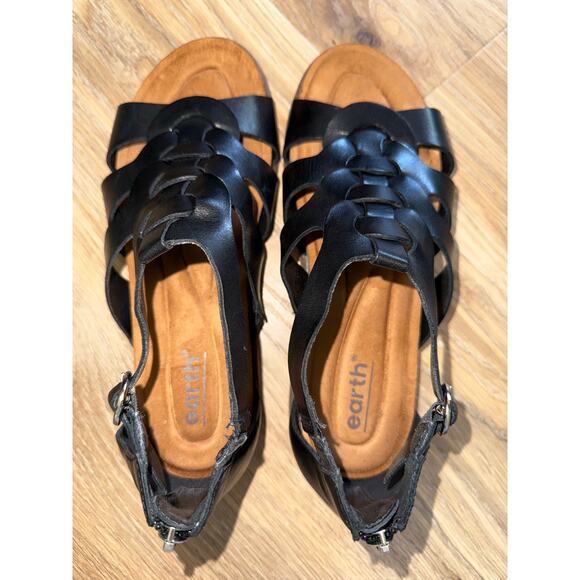 Earth Dale Flat Sandal Black Leather - size 8 - T4 - Picture 5 of 11